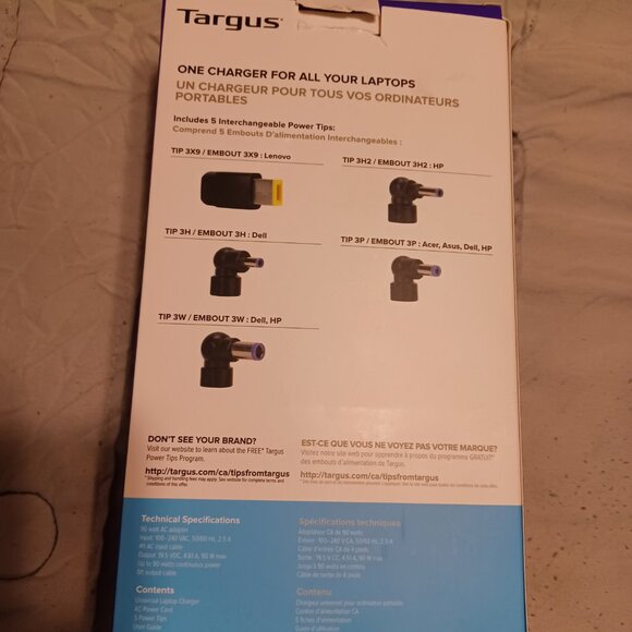 Targus 90w Universal Laptop Charger APA90US (brand new open box tips included) - Picture 4 of 5